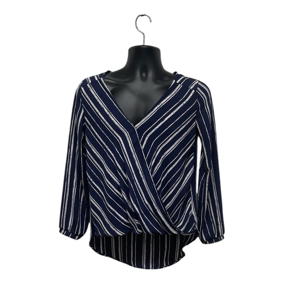 Lush Navy & White Striped Wrap Blouse — Size S / Chic Summer Office Top - Picture 1 of 10